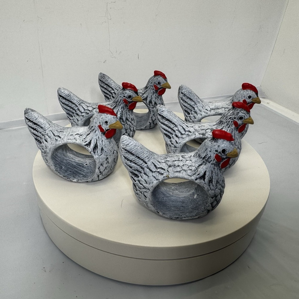 Set Of 6 Hand painted Ceramic Chicken Napkin Rings